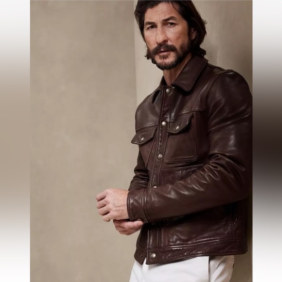Banana Republic Other - Banana Republic ALTO LEATHER TRUCKER JACKET SIZE S BROWN